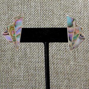 SOLD-----Mexican Earrings Alpaca Silver Vintage Abalone Shell Retro Purple Green